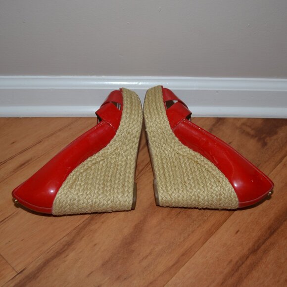Michael Kors red leather Casandra Espadrille open toe Platform wedge sandals 8.5 - Picture 5 of 9